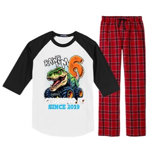 6th Birthday Monster Truck Dinosaur Party Boy Rawr IM 6 Raglan Sleeve Pajama Set