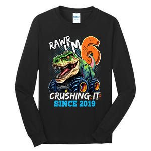 6th Birthday Monster Truck Dinosaur Party Boy Rawr IM 6 Tall Long Sleeve T-Shirt