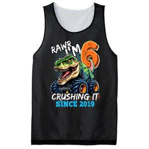 6th Birthday Monster Truck Dinosaur Party Boy Rawr IM 6 Mesh Reversible Basketball Jersey Tank