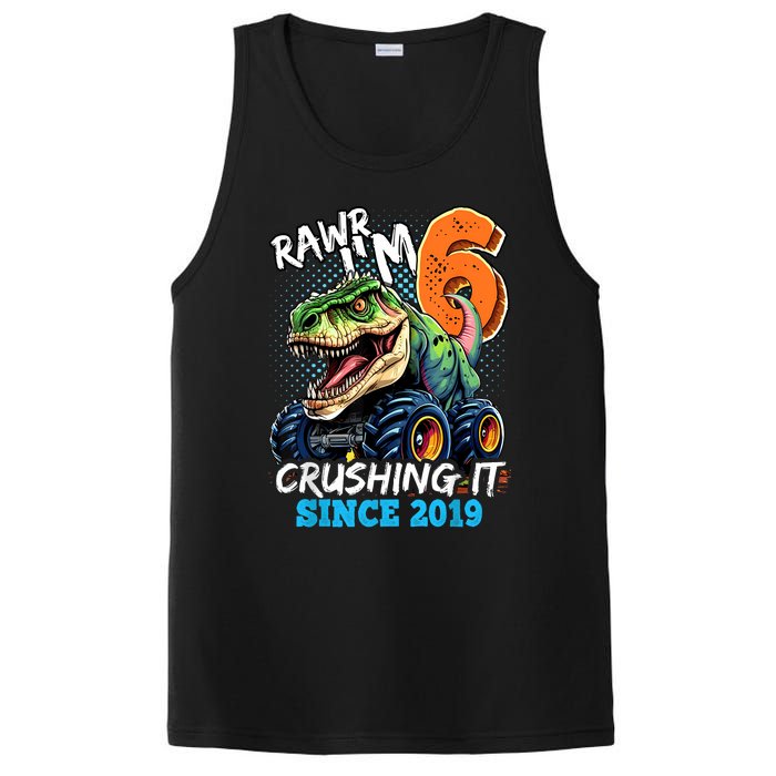 6th Birthday Monster Truck Dinosaur Party Boy Rawr IM 6 PosiCharge Competitor Tank