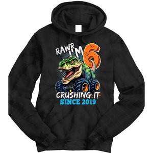 6th Birthday Monster Truck Dinosaur Party Boy Rawr IM 6 Tie Dye Hoodie