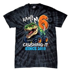 6th Birthday Monster Truck Dinosaur Party Boy Rawr IM 6 Tie-Dye T-Shirt