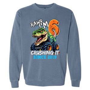 6th Birthday Monster Truck Dinosaur Party Boy Rawr IM 6 Garment-Dyed Sweatshirt