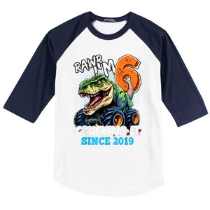 6th Birthday Monster Truck Dinosaur Party Boy Rawr IM 6 Baseball Sleeve Shirt