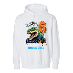 6th Birthday Monster Truck Dinosaur Party Boy Rawr IM 6 Garment-Dyed Fleece Hoodie