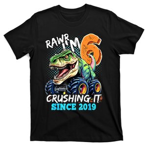 6th Birthday Monster Truck Dinosaur Party Rawr Im 6 T-Shirt