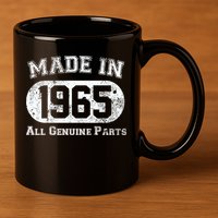 60th Birthday Made In 1965 - All Genuine Parts 11oz C Handle Ceramic Mug