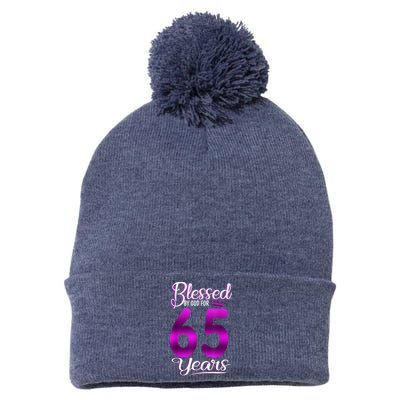 65th Birthday Present Gifts Blessed by God for 65 Years Old Crown Pom Pom 12in Knit Beanie