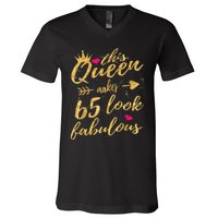 65th Birthday Party Gifts 65 Year Old Wo Queen V-Neck T-Shirt