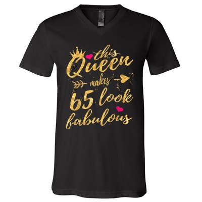 65th Birthday Party Gifts 65 Year Old Wo Queen V-Neck T-Shirt