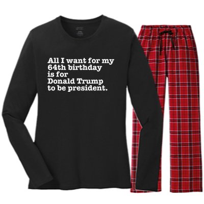 64th Birthday Pro Donald Trump President Funny Gag Gift Joke Women's Long Sleeve Flannel Pajama Set 