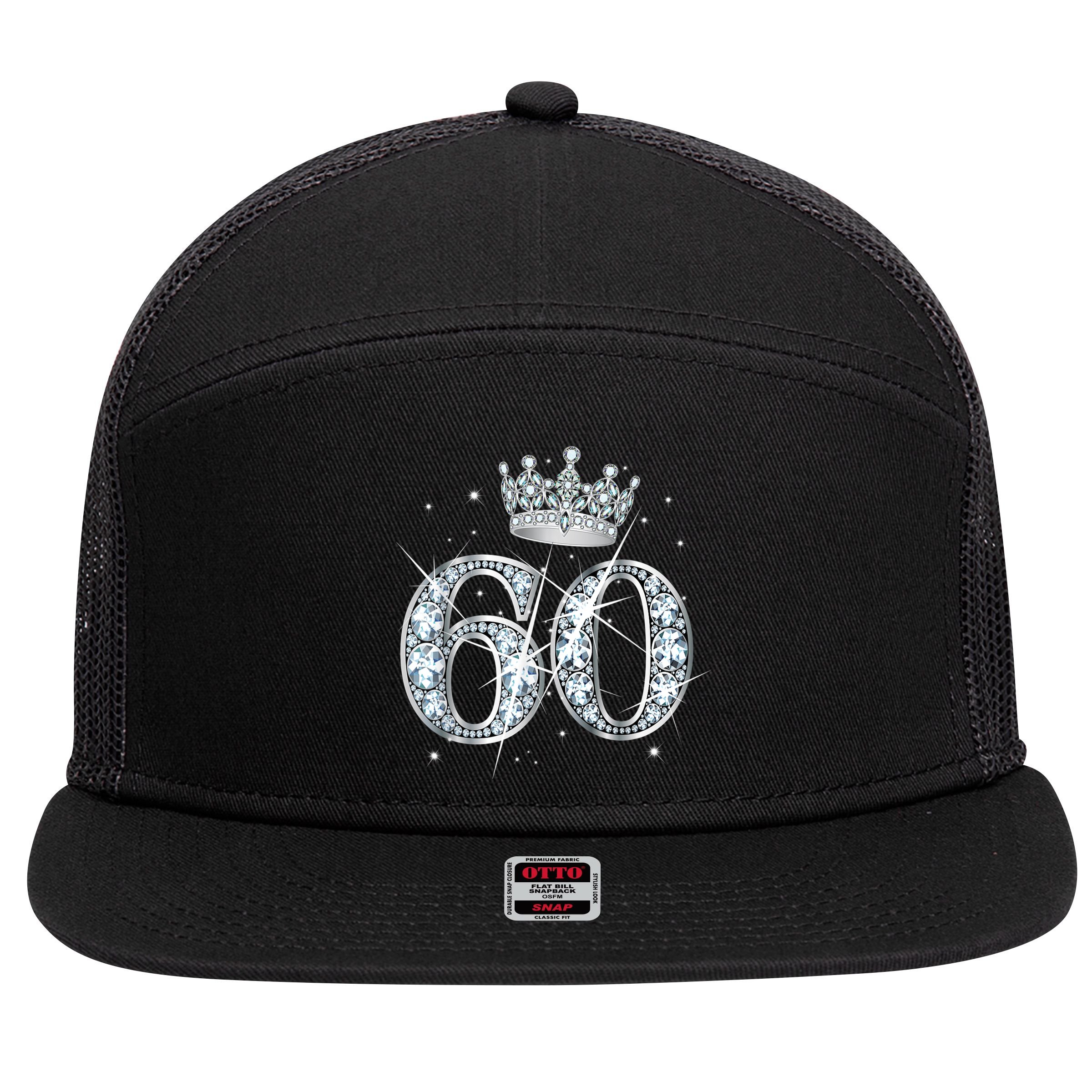 60th Birthday Queen Wo diamond crown 60 Year Old Gifts 7 Panel Mesh Trucker Snapback Hat