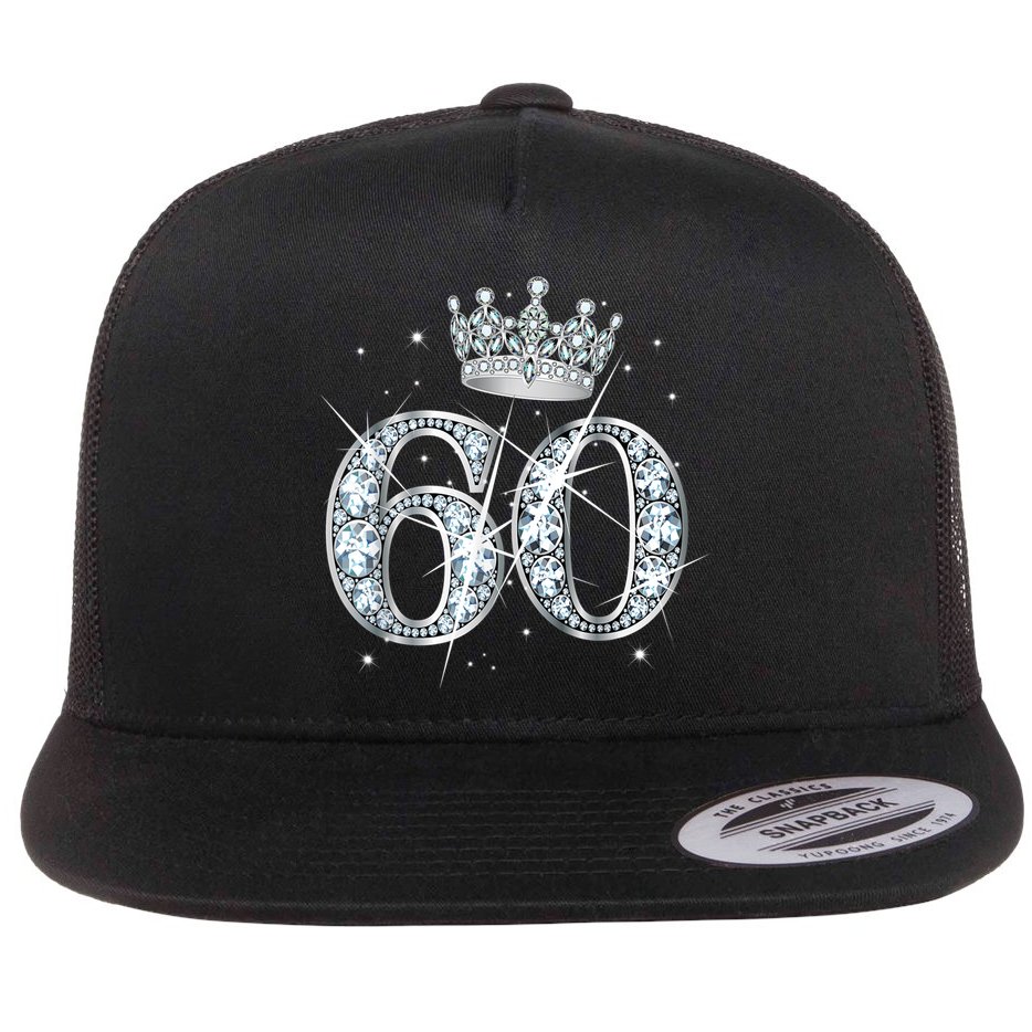 60th Birthday Queen Wo diamond crown 60 Year Old Gifts Flat Bill Trucker Hat
