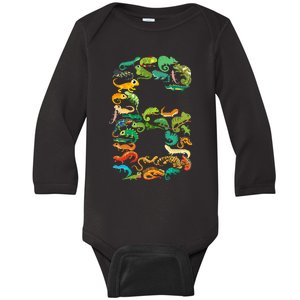 6th Birthday Reptiles Lizards Theme 6 Year Old Baby Long Sleeve Bodysuit