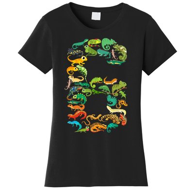 6th Birthday Reptiles Lizards Theme 6 Year Old Women's T-Shirt