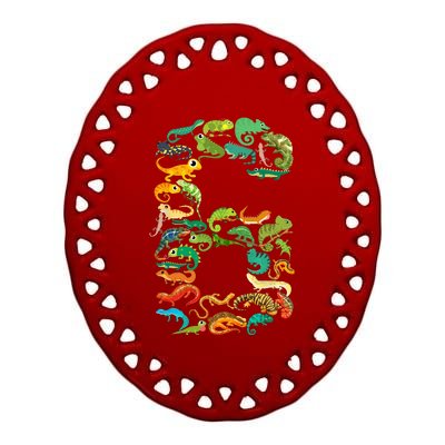 6th Birthday Reptiles Lizards Theme 6 Year Old Ceramic Oval Ornament