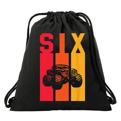 6th Birthday Retro Monster Truck 6 Years Old Drawstring Bag