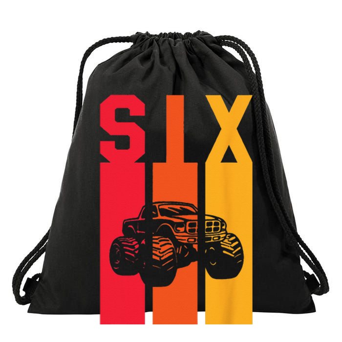 6th Birthday Retro Monster Truck 6 Years Old Drawstring Bag