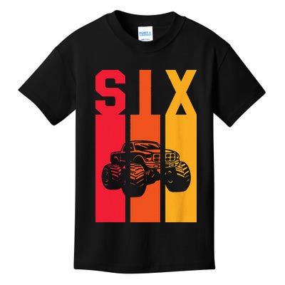 6th Birthday Retro Monster Truck 6 Years Old Kids T-Shirt