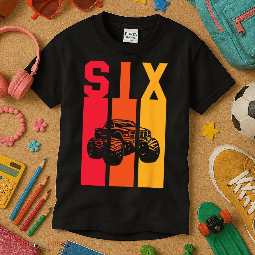 6th Birthday Retro Monster Truck 6 Years Old Kids T-Shirt