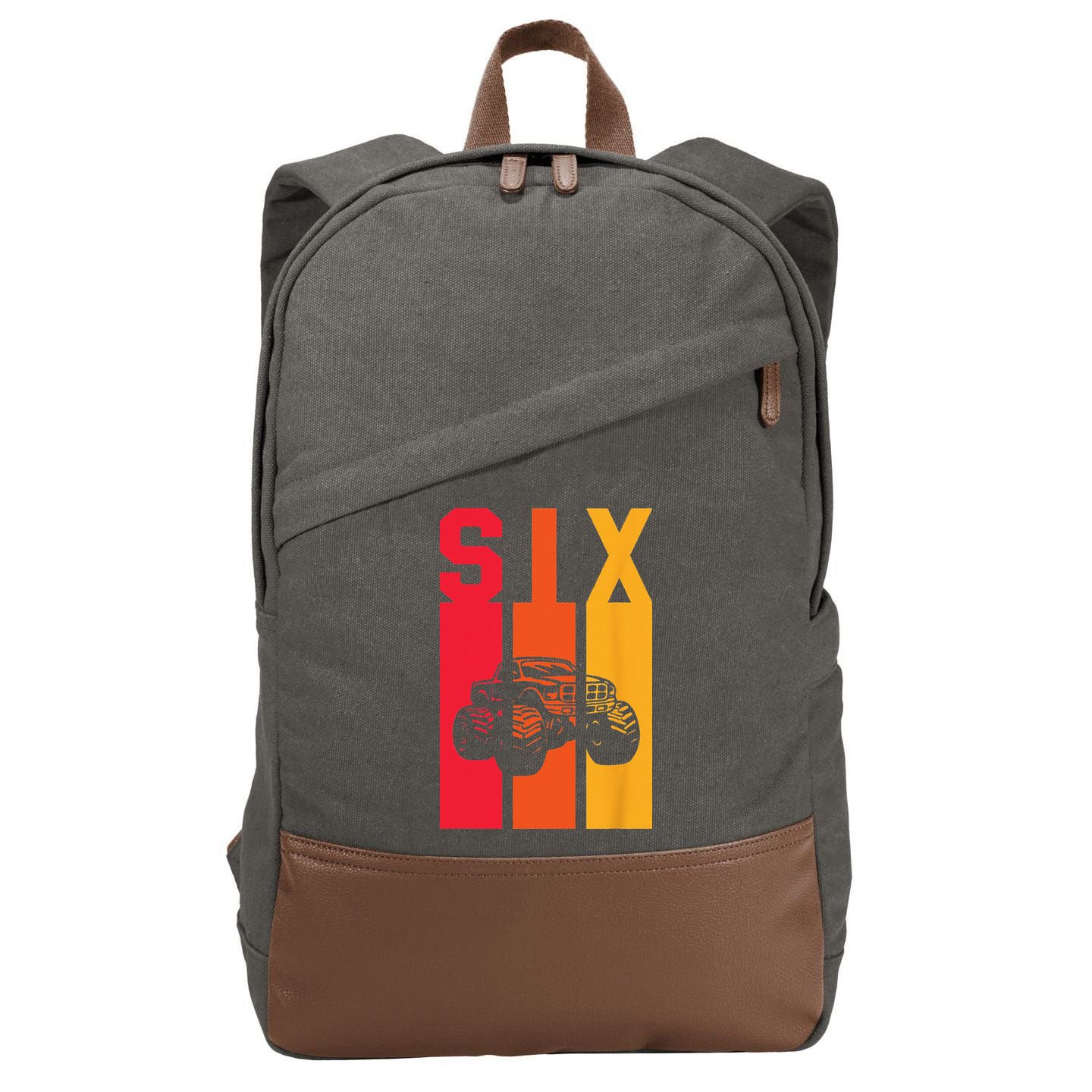 6th Birthday Retro Monster Truck 6 Years Old Cotton Canvas Backpack
