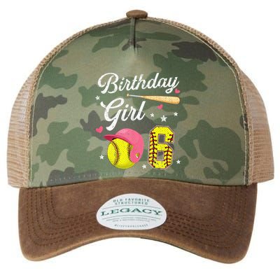 6th Birthday Softball Player Themed Six 6 Years Old Legacy Tie Dye Trucker Hat