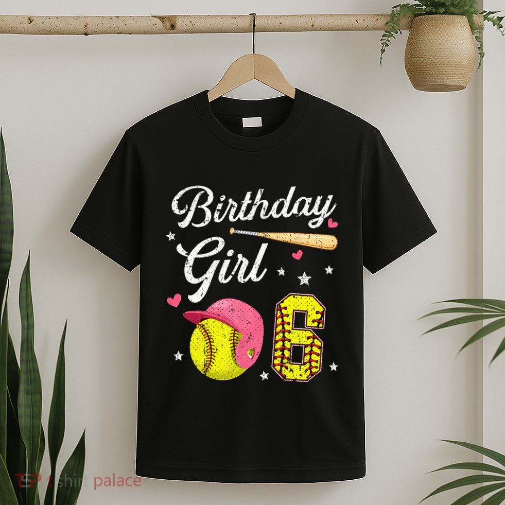 6th Birthday Softball Player Themed Six 6 Years Old T-Shirt