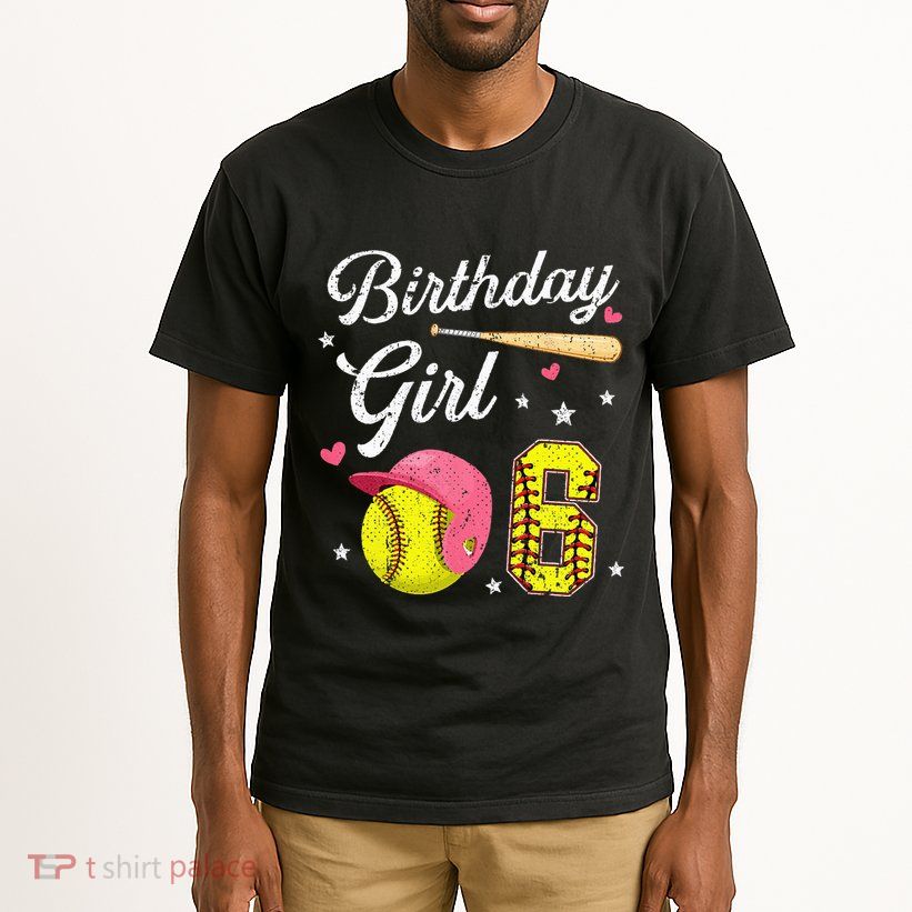 6th Birthday Softball Player Themed Six 6 Years Old Tall T-Shirt