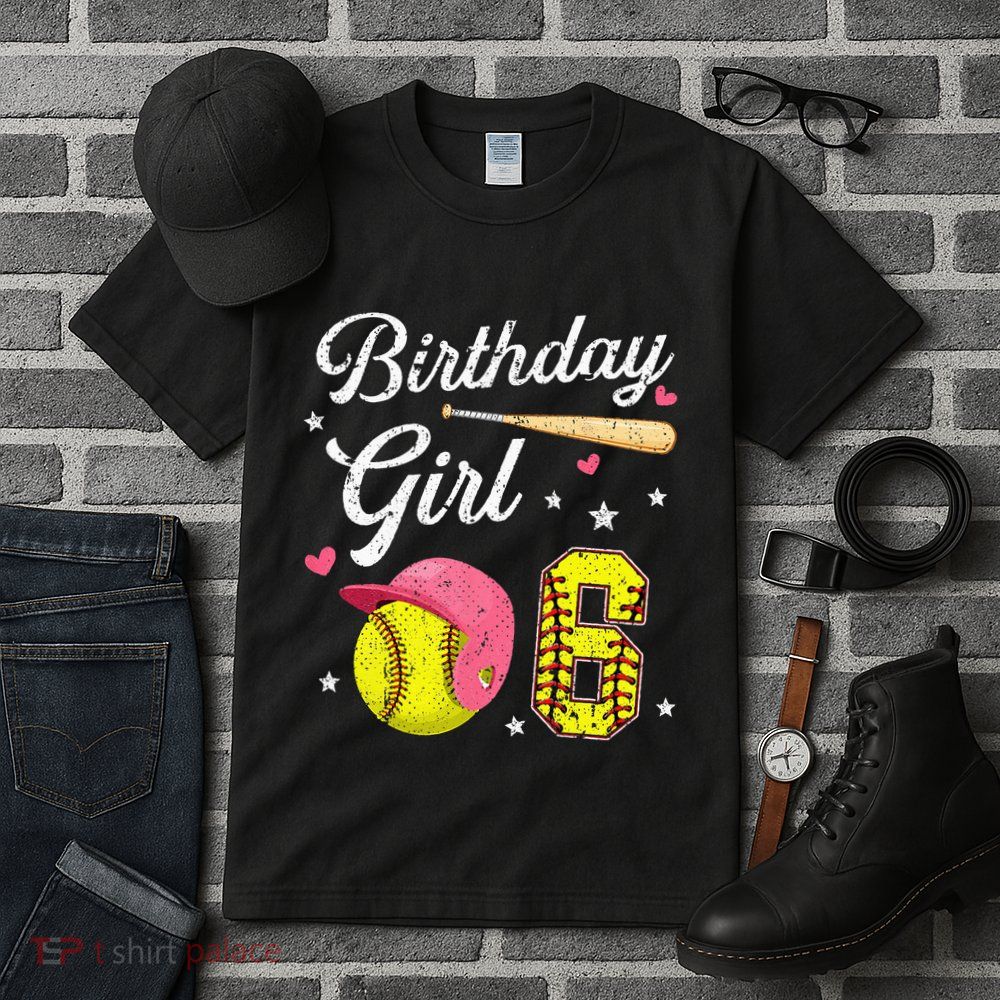 6th Birthday Softball Player Themed Six 6 Years Old Tall T-Shirt