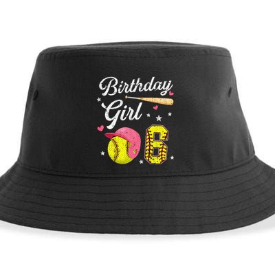6th Birthday Softball Player Themed Six 6 Years Old Sustainable Bucket Hat