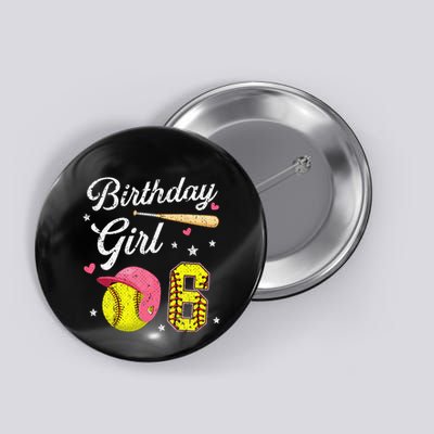 6th Birthday Softball Player Themed Six 6 Years Old Button