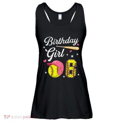 6th Birthday Softball Player Themed Six 6 Years Old Ladies Essential Flowy Tank