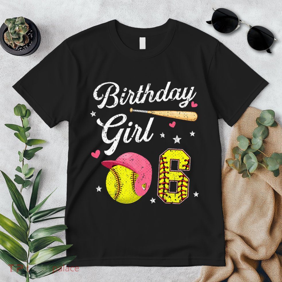 6th Birthday Softball Player Themed Six 6 Years Old Premium T-Shirt