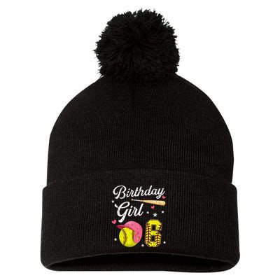 6th Birthday Softball Player Themed Six 6 Years Old Pom Pom 12in Knit Beanie
