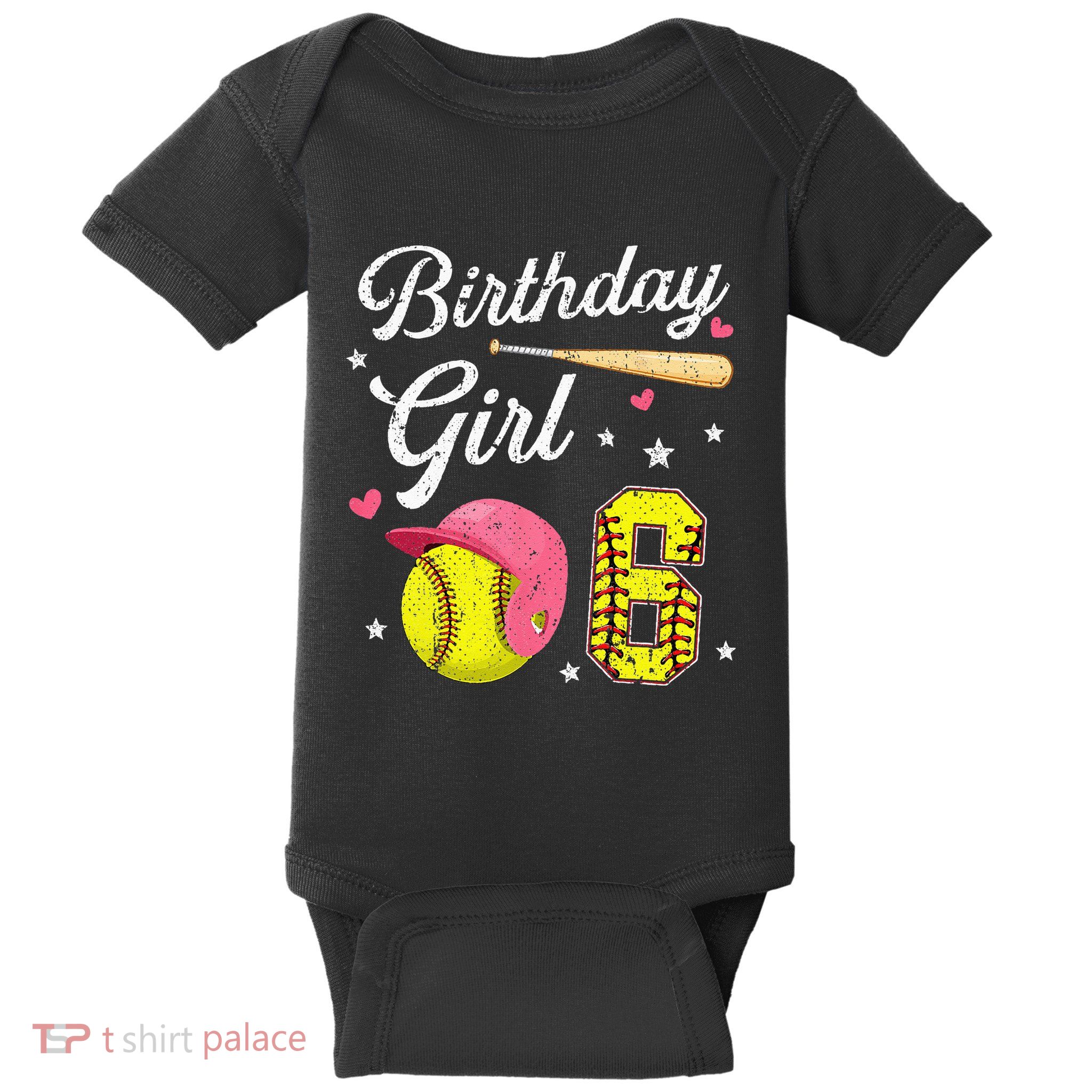 6th Birthday Softball Player Themed Six 6 Years Old Baby Bodysuit