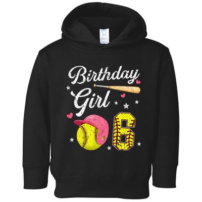 6th Birthday Softball Player Themed Six 6 Years Old Toddler Hoodie