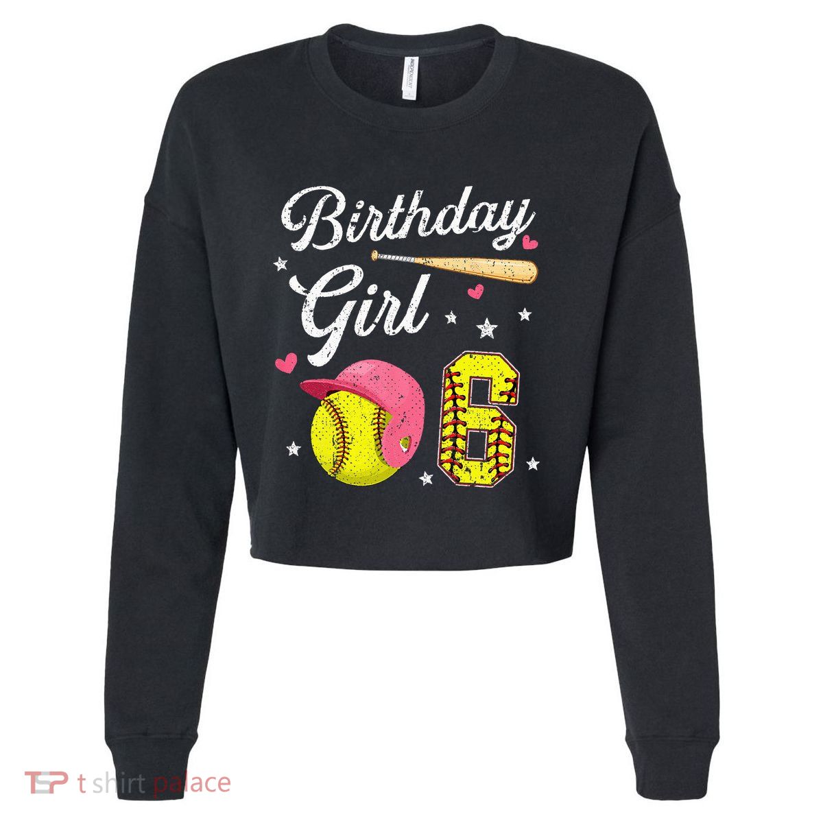 6th Birthday Softball Player Themed Six 6 Years Old Cropped Pullover Crew