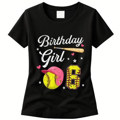 6th Birthday Softball Player Themed Six 6 Years Old Womens T-Shirt