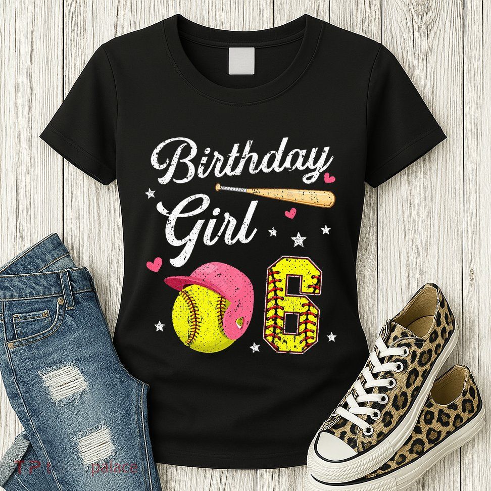 6th Birthday Softball Player Themed Six 6 Years Old Womens T-Shirt