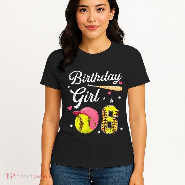 6th Birthday Softball Player Themed Six 6 Years Old Womens T-Shirt