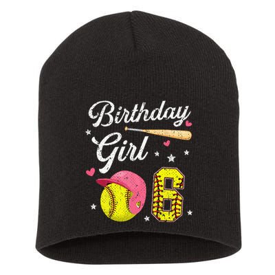 6th Birthday Softball Player Themed Six 6 Years Old Short Acrylic Beanie