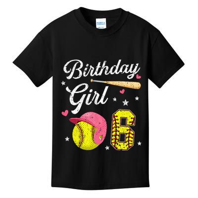 6th Birthday Softball Player Themed Six 6 Years Old Kids T-Shirt