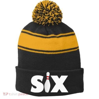 6th Birthday Six 6 Years Old Bowling Party 2013 Birthday Stripe Pom Pom Beanie