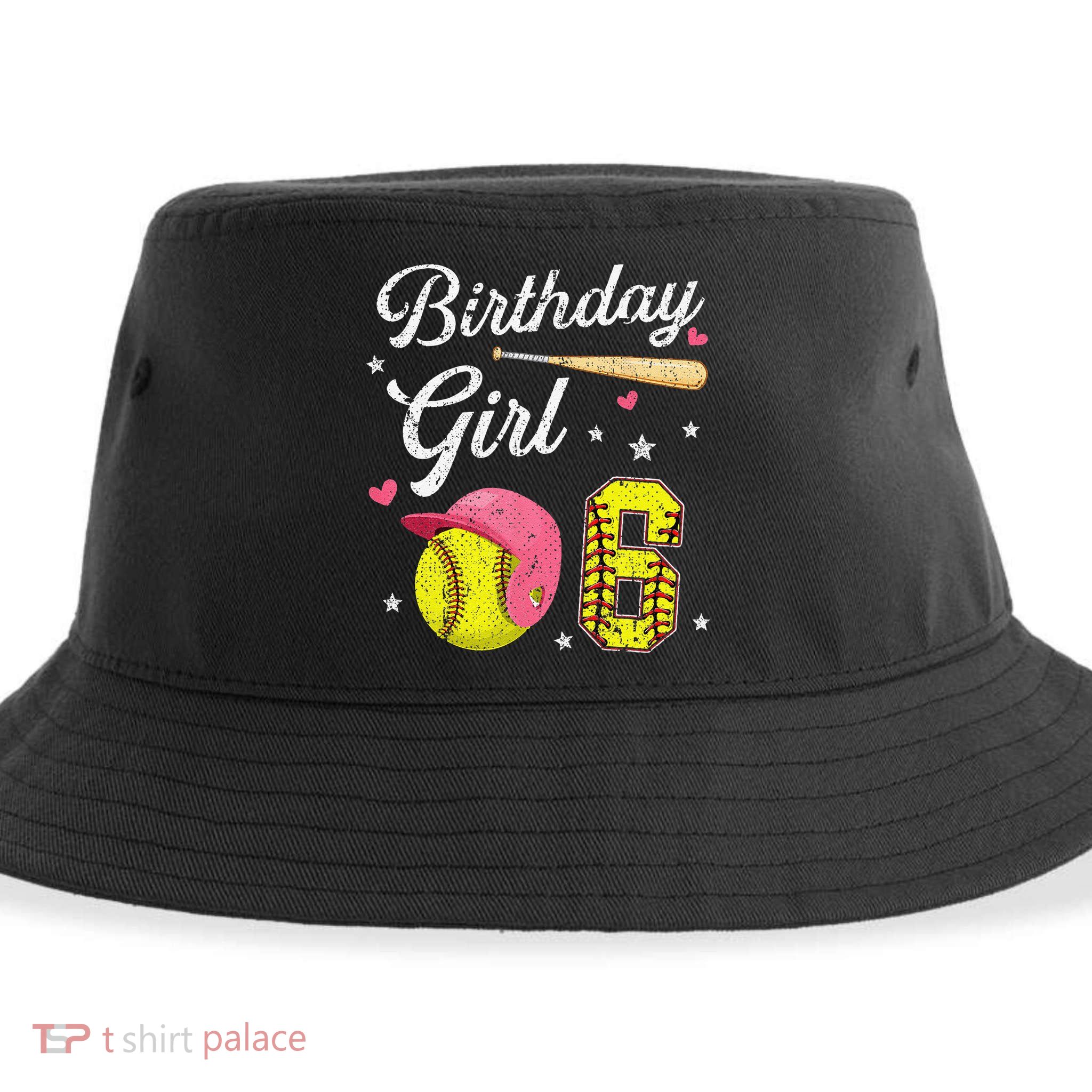 6th Birthday Softball Player Themed Six 6 Years Old Sustainable Bucket Hat