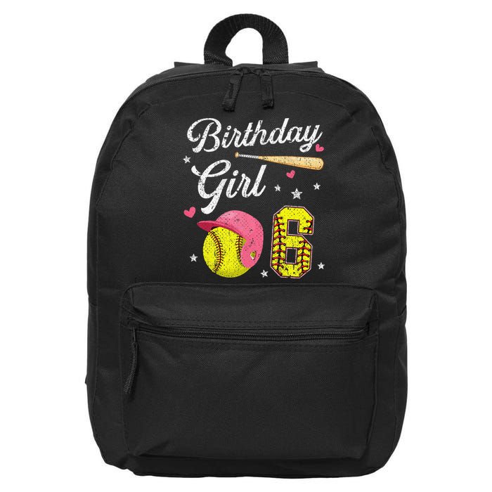 6th Birthday Softball Player Themed Six 6 Years Old 16 in Basic Backpack