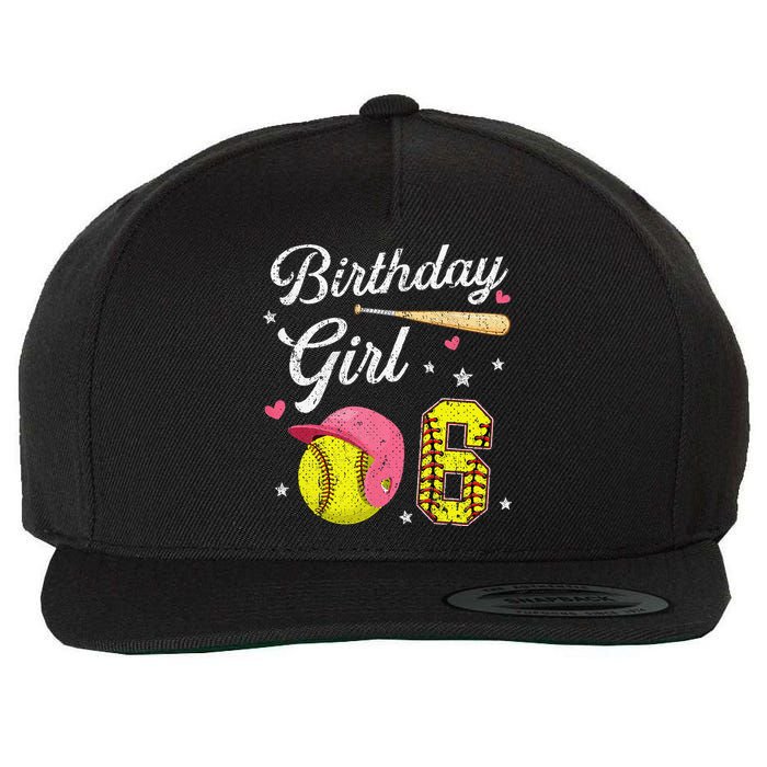 6th Birthday Softball Player Themed Six 6 Years Old Wool Snapback Cap
