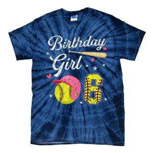 6th Birthday Softball Player Themed Six 6 Years Old Tie-Dye T-Shirt