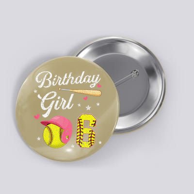 6th Birthday Softball Player Themed Six 6 Years Old Button