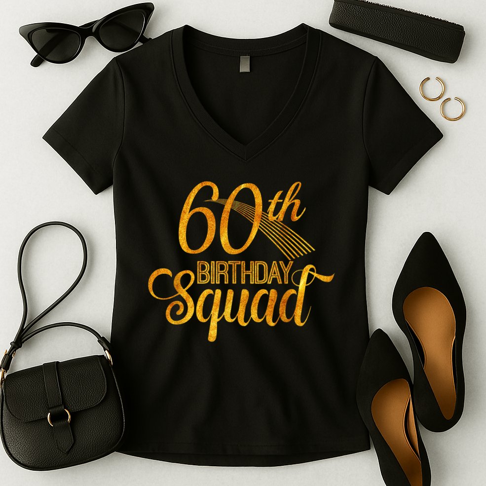 60th Birthday Squad Party Bday Yellow Gold Women's V-Neck T-Shirt