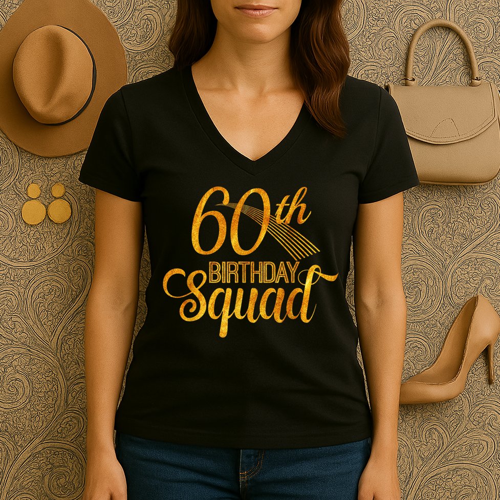 60th Birthday Squad Party Bday Yellow Gold Women's V-Neck T-Shirt